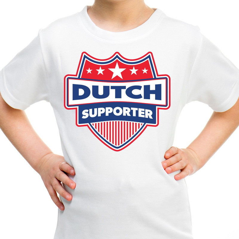 Nederland-Dutch schild supporter t-shirt wit voor kinder