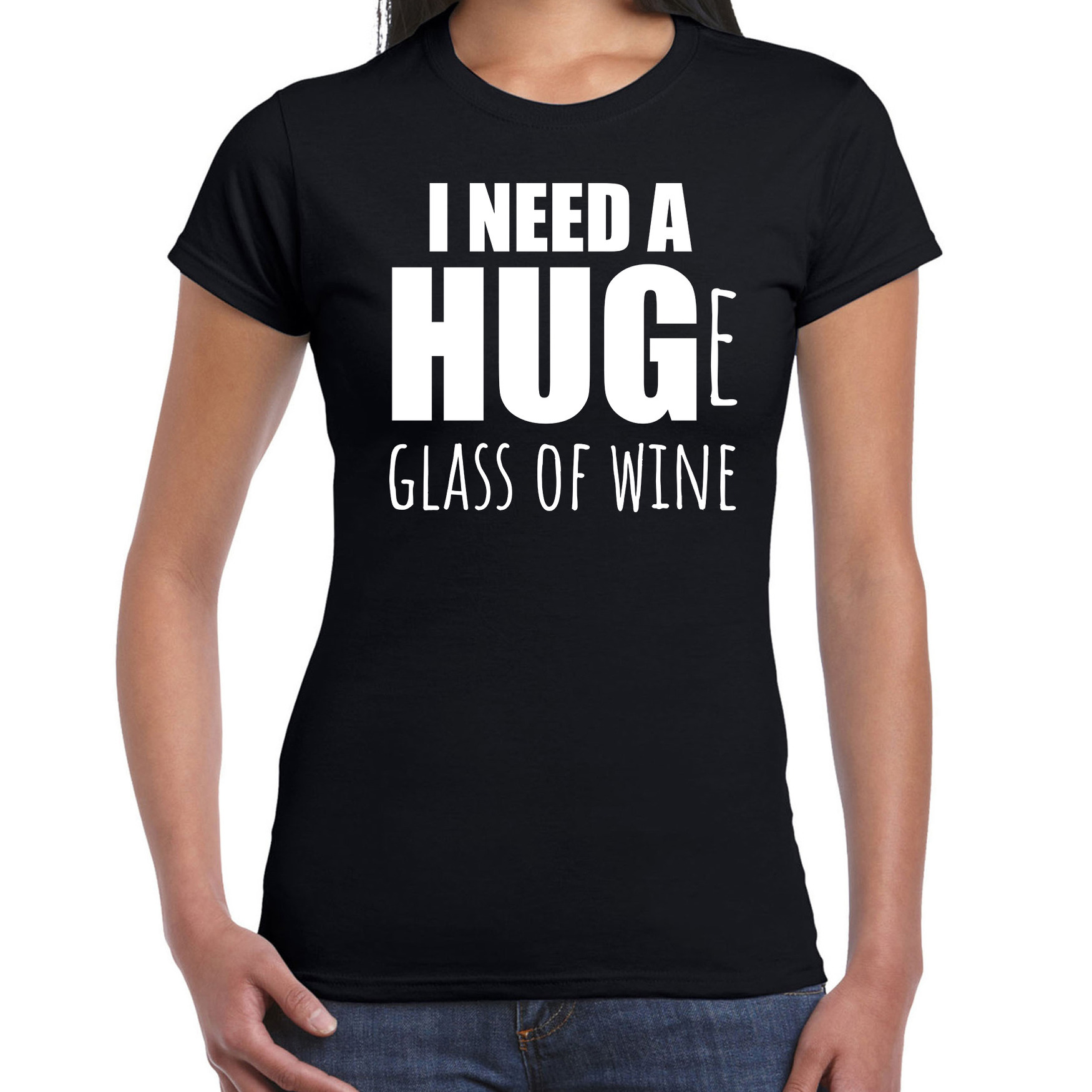 Need a huge glass of wine-Groot glas wijn nodig drank fun t-shirt zwart voor dames