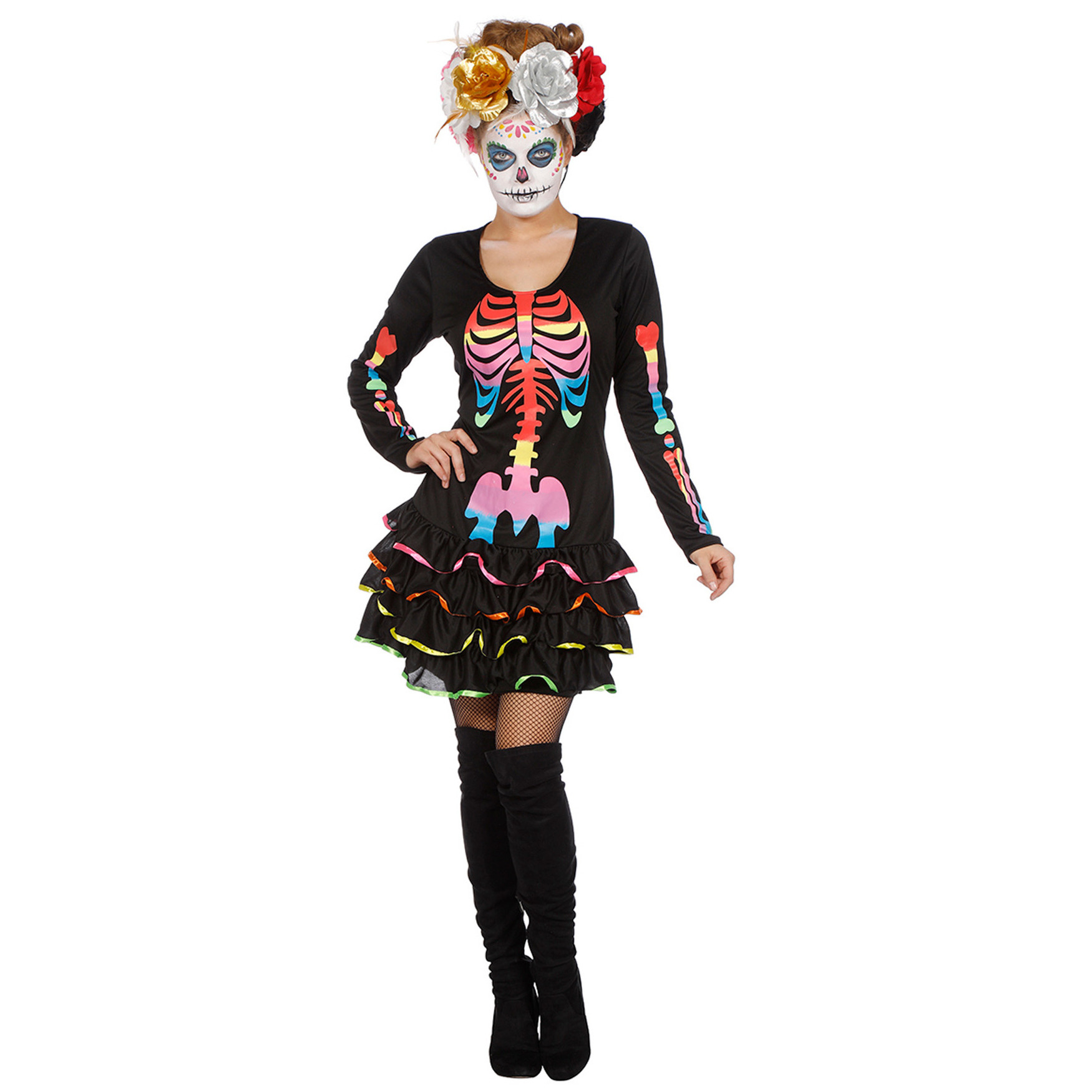 Neon skelet halloween jurkje voor dames