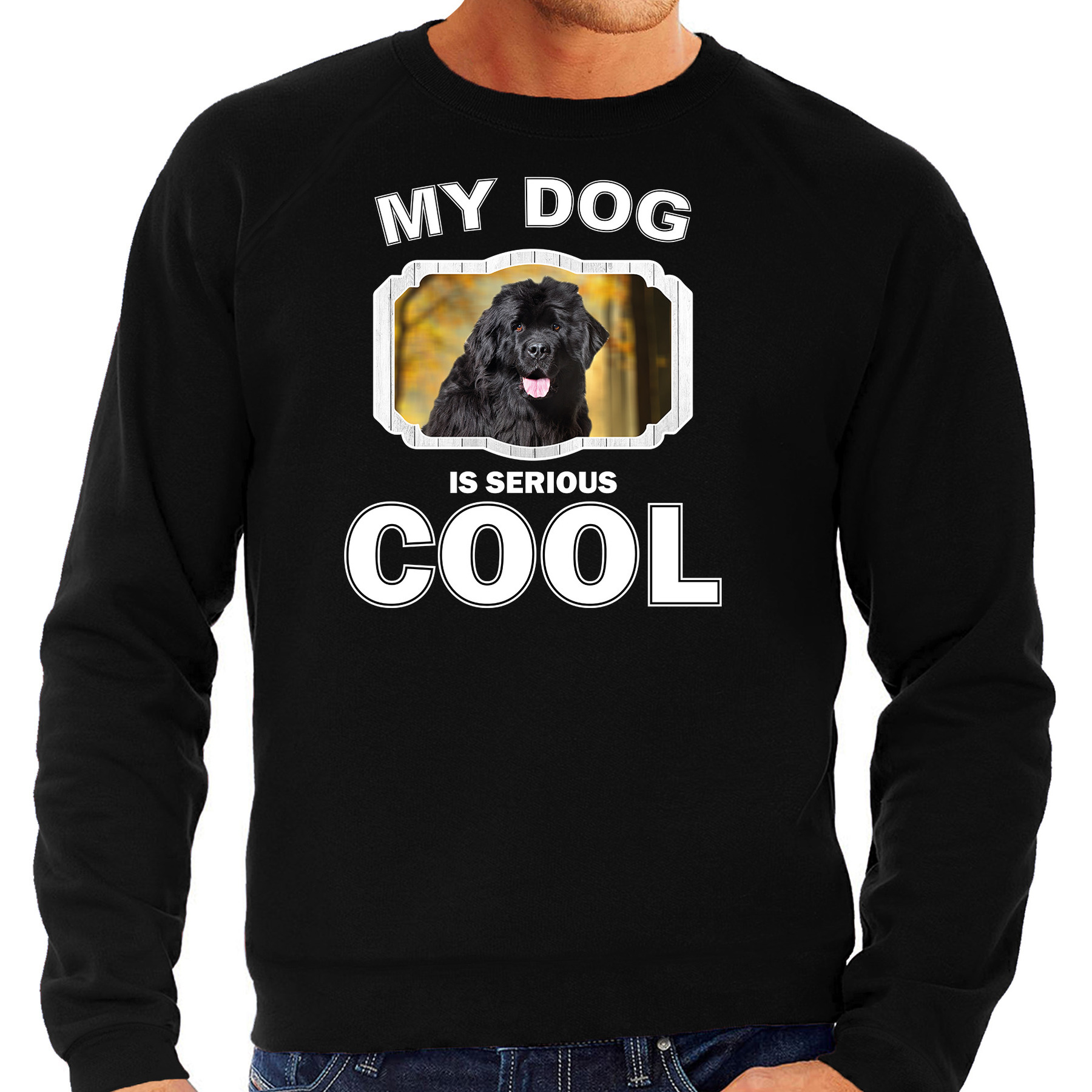Newfoundlander honden sweater-trui my dog is serious cool zwart voor heren