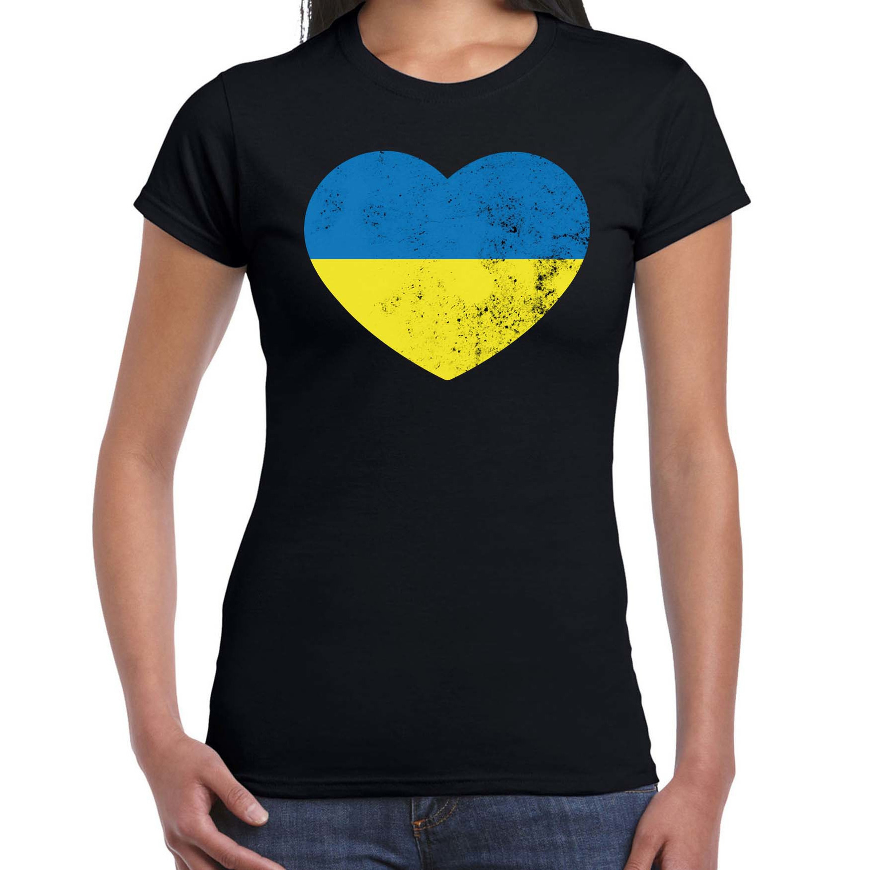 Oekraine hart t-shirt zwart dames Oekraine shirt met Oekraiense vlag