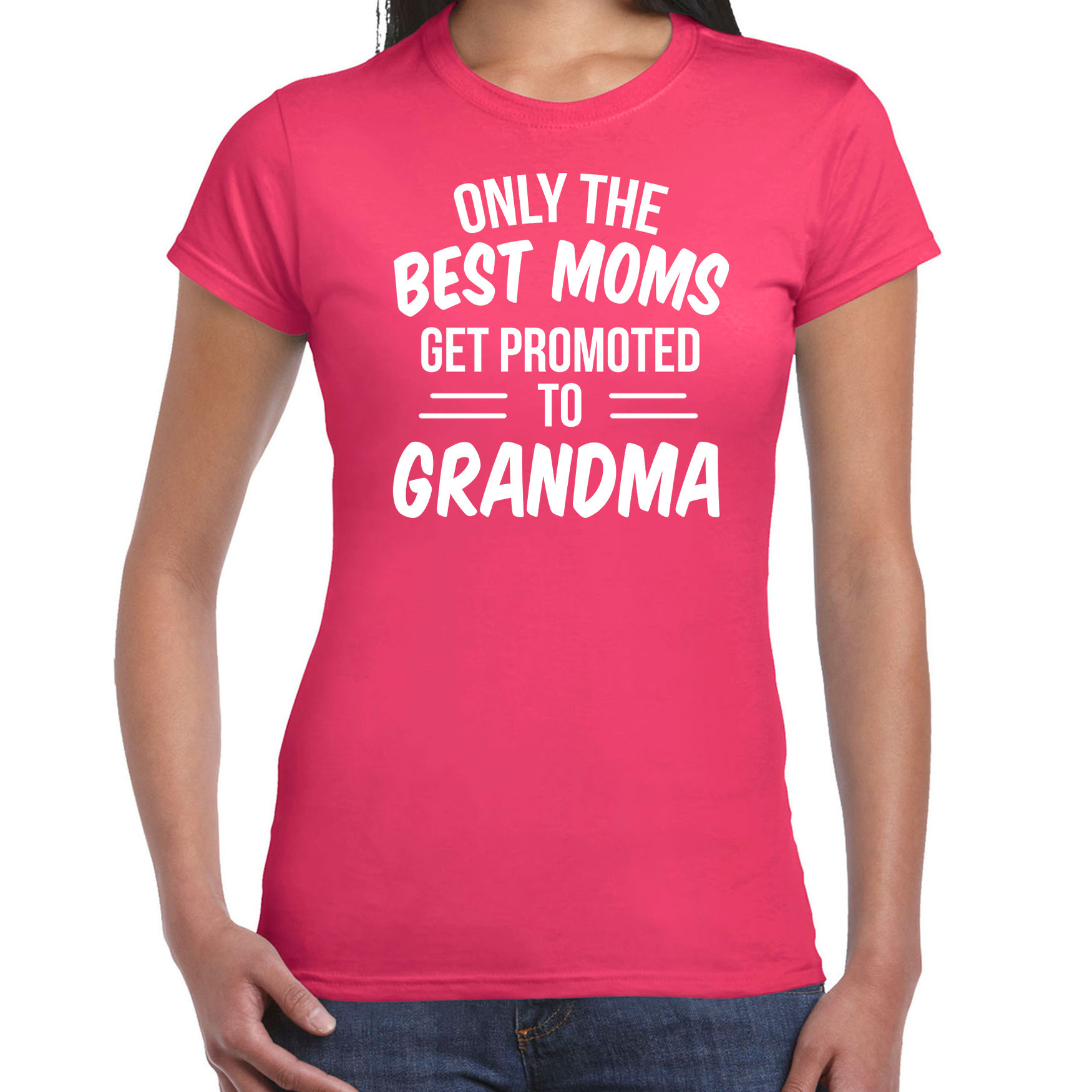 Only the best moms get promoted to grandma t-shirt fuchsia roze dames Aankondiging zwangerschap