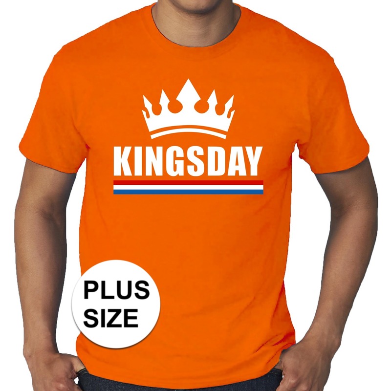Oranje Koningsdag- Kingsday met kroon grote maten shirt heren