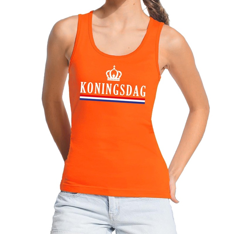 Oranje Koningsdag vlag tanktop-mouwloos shirt voor dames