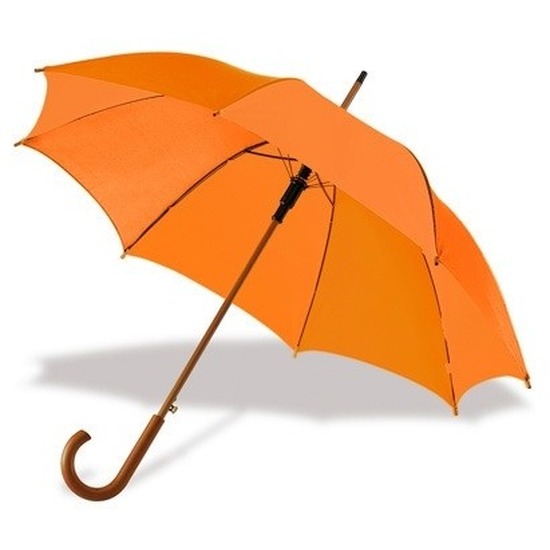 Oranje paraplu met houten handvat 103 cm