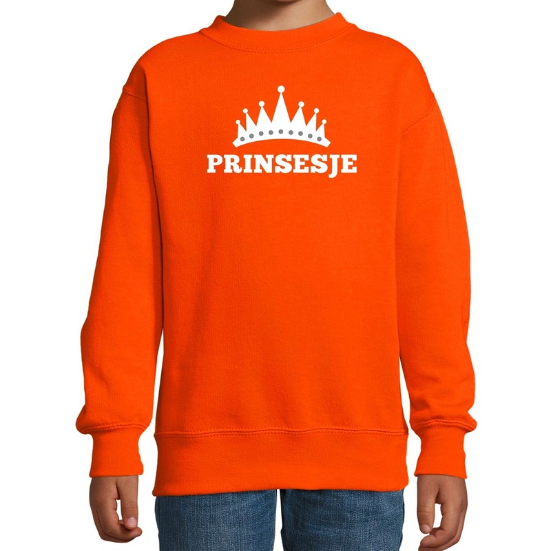 Oranje Prinsesje met kroon sweater meisjes