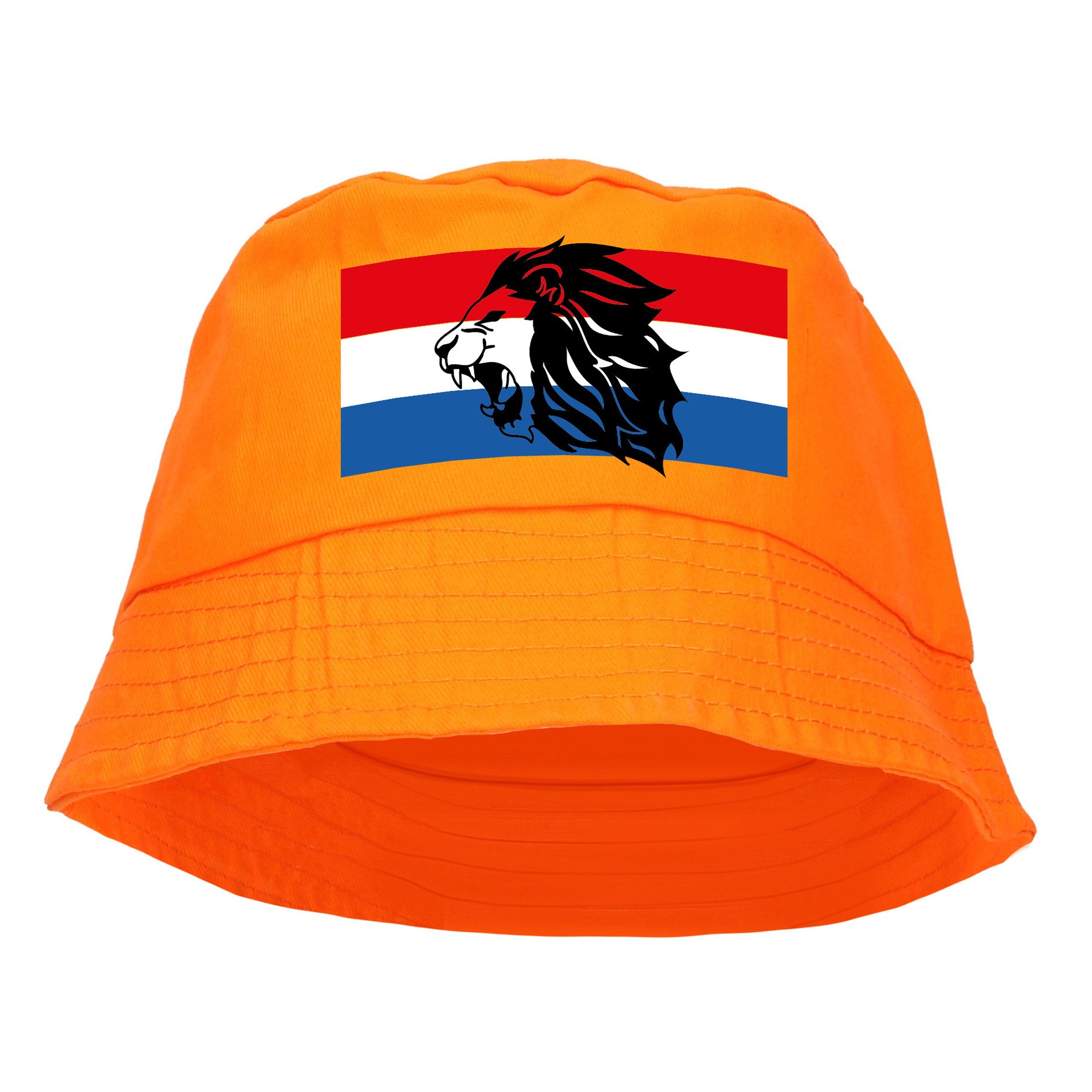 Oranje supporter - Koningsdag vissershoedje met Nederlandse vlag en leeuw voor EK/ WK fans