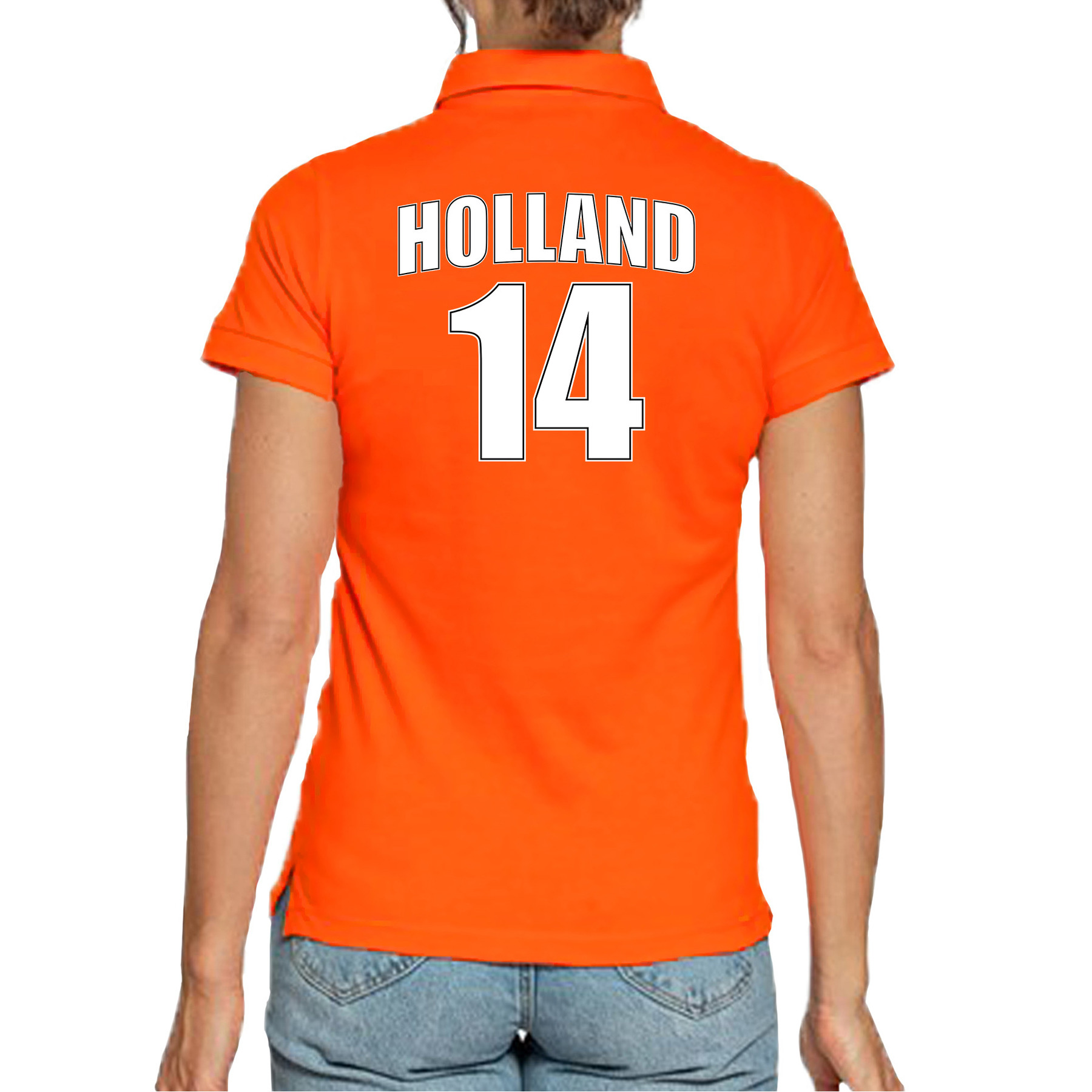 Oranje supporter poloshirt met rugnummer 14 - Holland - Nederland fan shirt voor dames