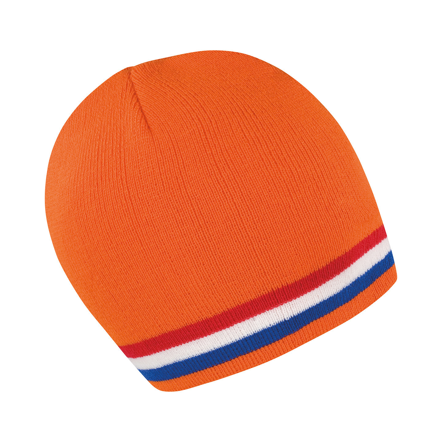 Oranje supporters winter muts met rood/wit/blauwe streep