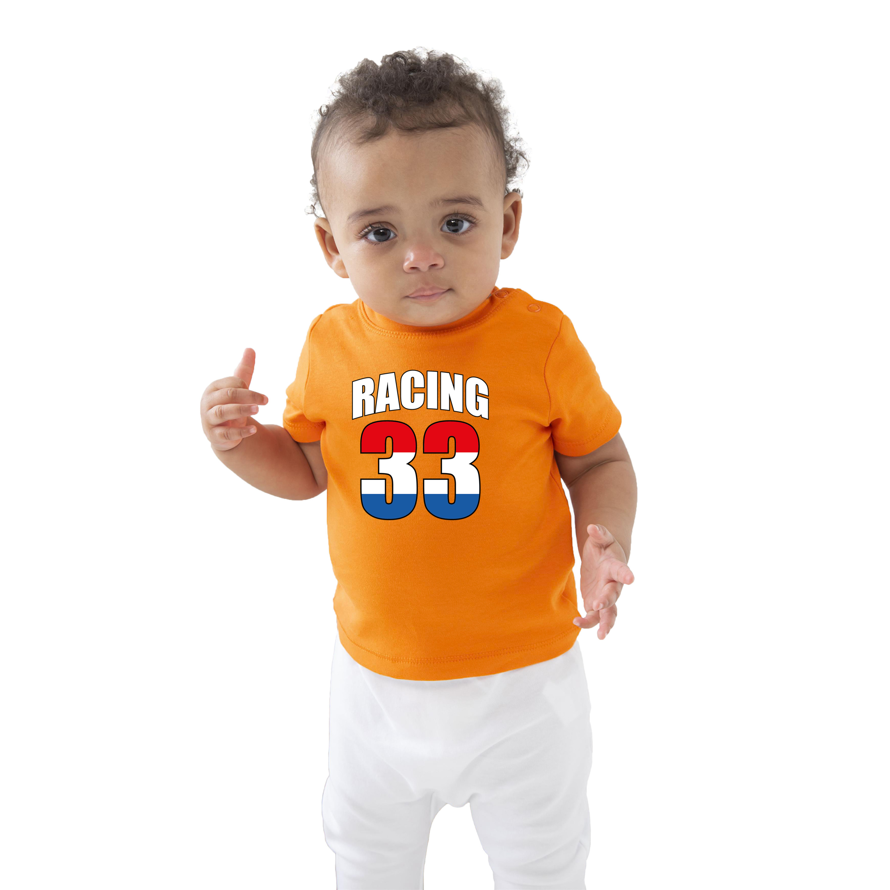Oranje t-shirt racing 33 coureur supporter - race supporter voor baby - peuter