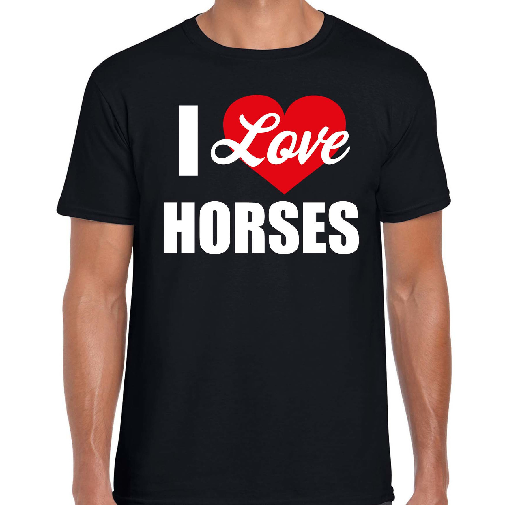 Paarden t-shirt I love my horses - Ik hou van mijn paarden - zwart voor heren