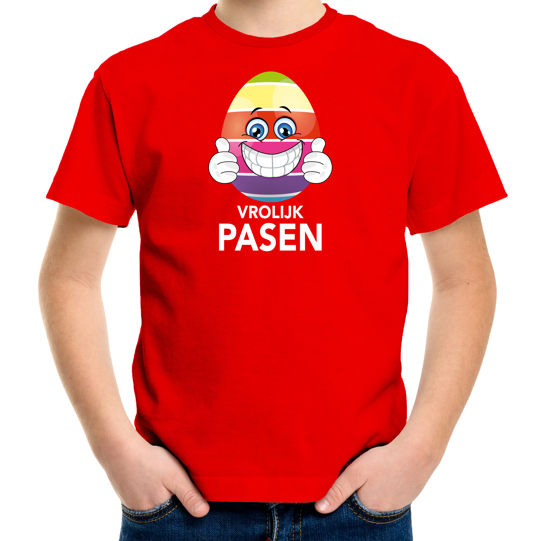 Paasei met duimen omhoog vrolijk Pasen t-shirt rood voor kinderen Paas kleding-outfit