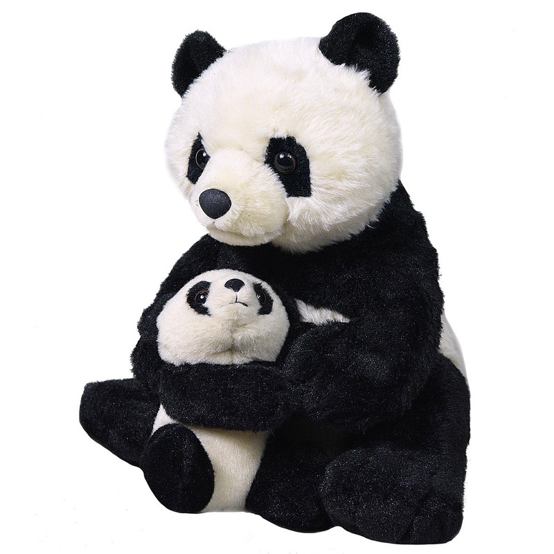 Pandaberen speelgoed artikelen panda met babypanda knuffelbeest zwart 38 cm