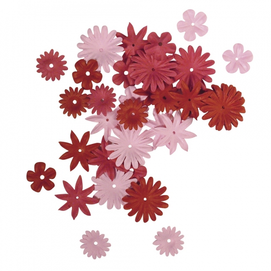 Papieren hobby bloemen rood/roze 36 stuks