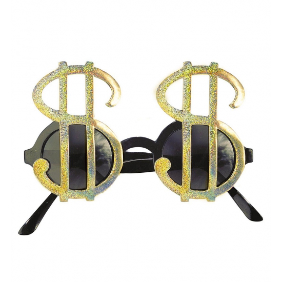 Pimp-gangster verkleed dollars party bril goud
