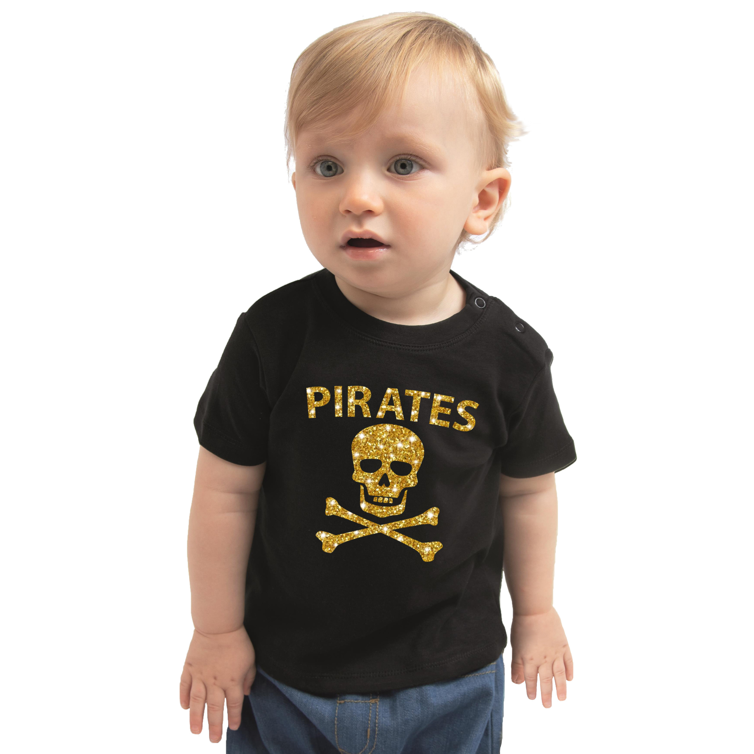 Piraten verkleedkleding shirt goud glitter zwart voor peuters
