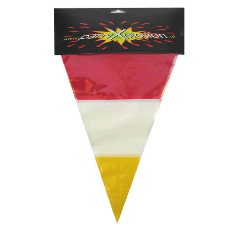 Plastic vlaggenlijn rood/wit/geel carnaval 10 meters