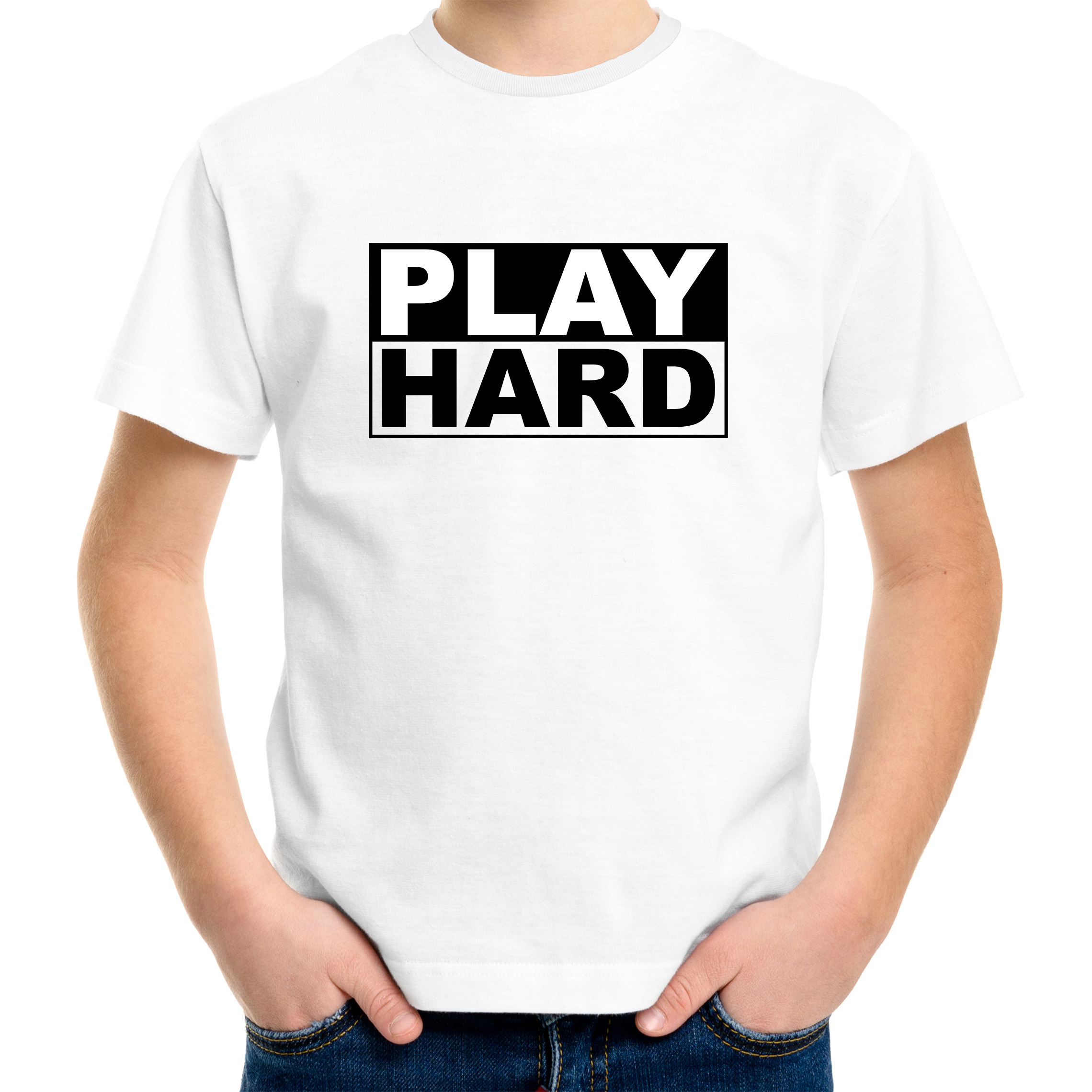Play hard cadeau t-shirt wit voor kinderen/kids