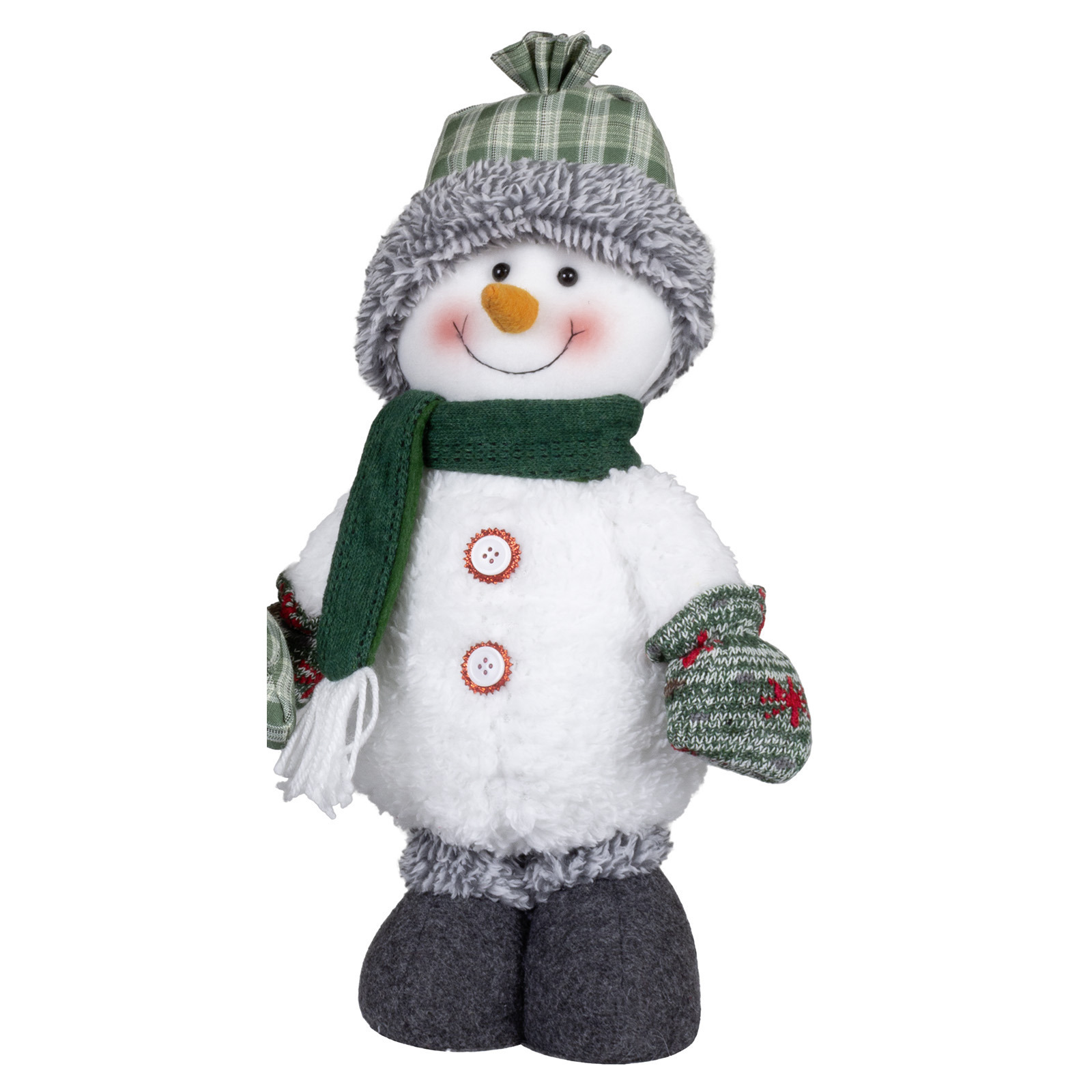 Pluche decoratie sneeuwpop 40 cm pop met geruite muts staand