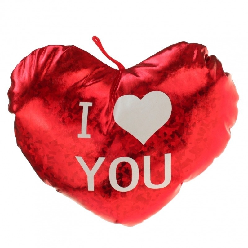 Pluche glimmend rood hart kussen I Love You 14 cm