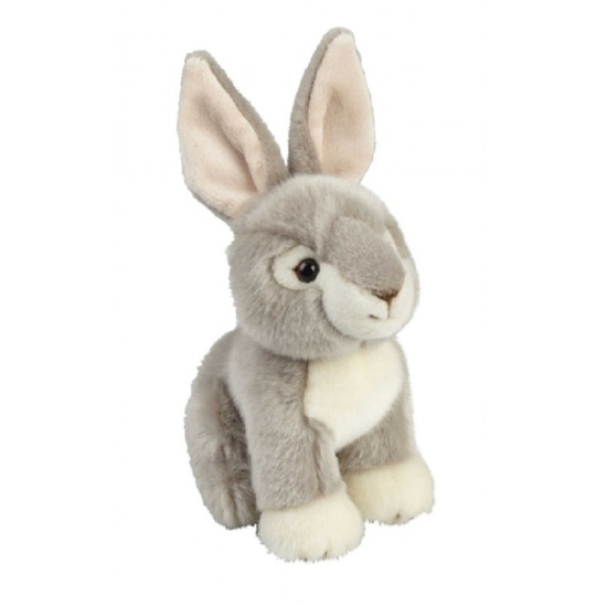 Pluche grijs konijn/haas knuffel zittend 18 cm speelgoed