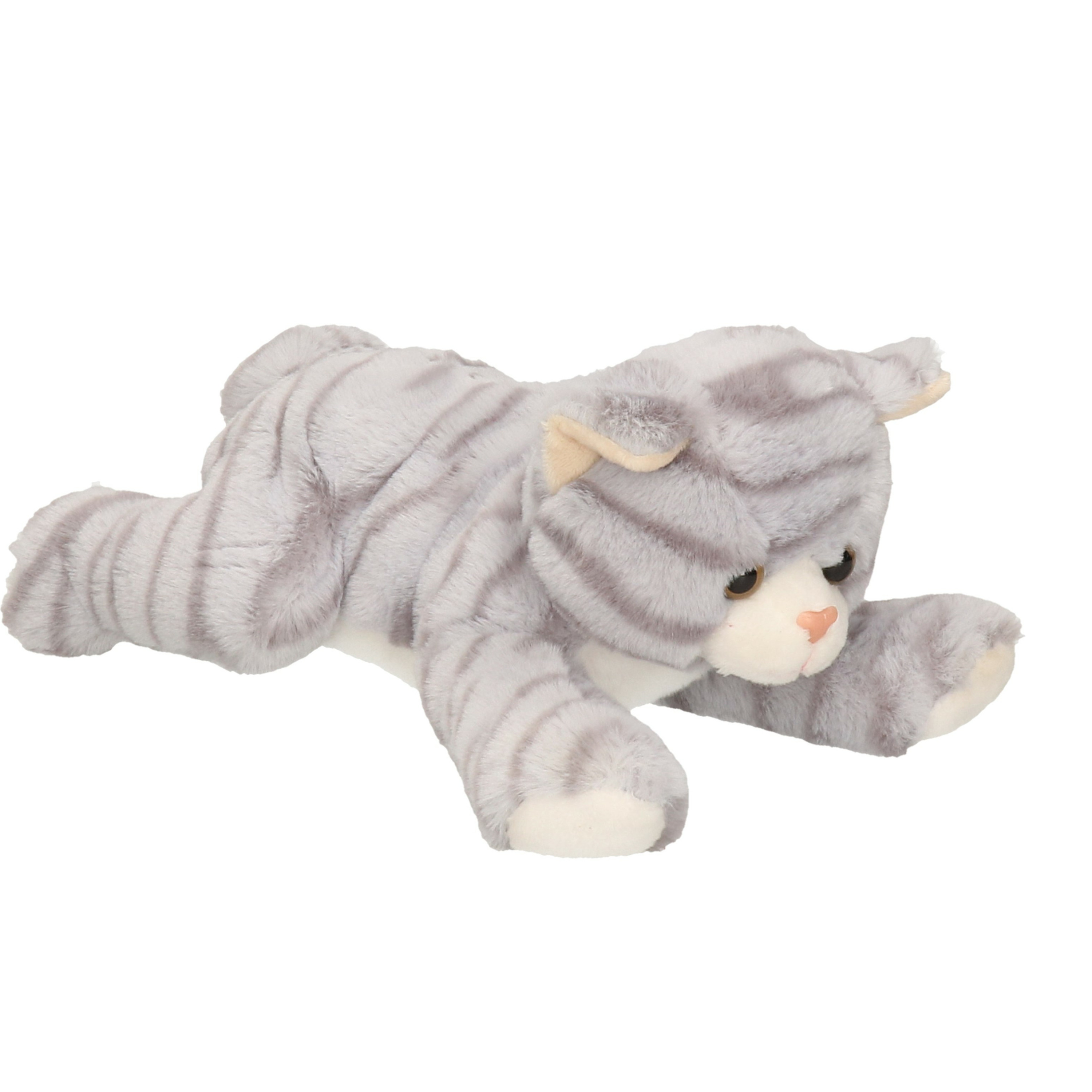 Pluche grijze poes-kat knuffel liggend 25 cm speelgoed