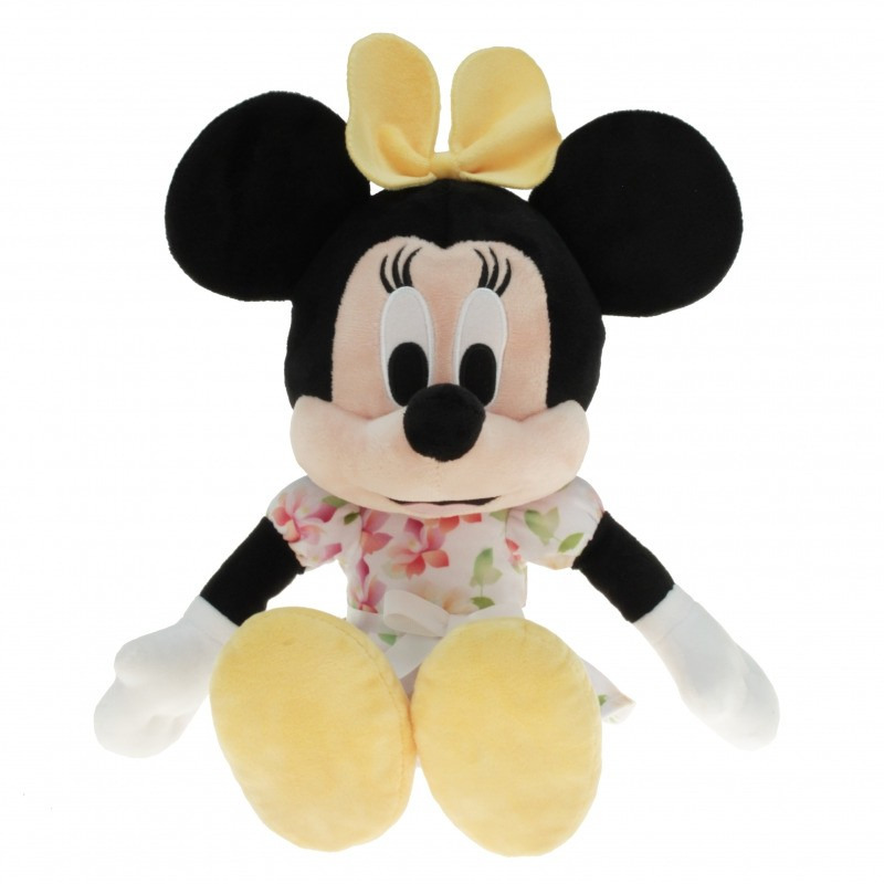 Pluche Minnie Mouse knuffel 30 cm geel met bloemen jurkje