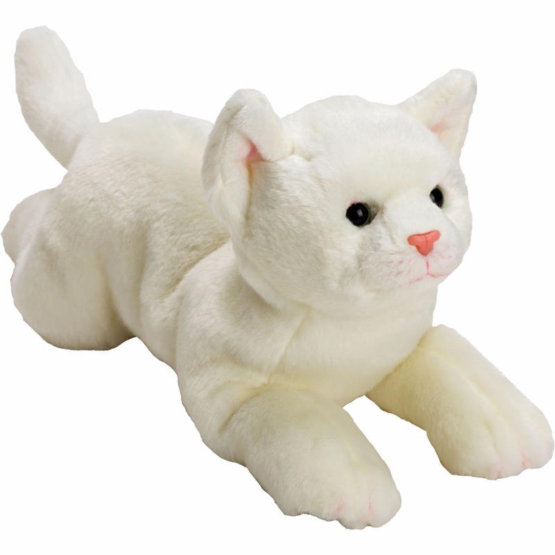 Pluche witte poes-kat knuffel liggend 33 cm