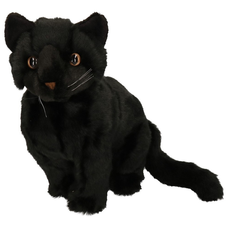 Pluche zittende knuffel kat/poes zwart 30 cm