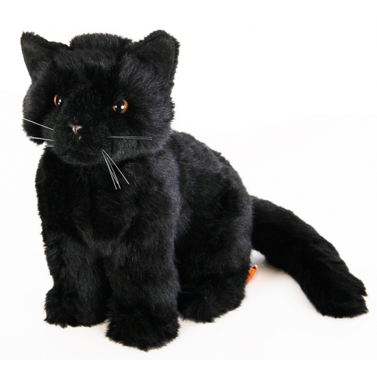 Pluche zittende knuffel kat zwart 20 cm