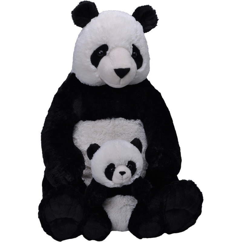 Pluche zwart-witte panda beer met baby knuffel 76 cm speelgoed