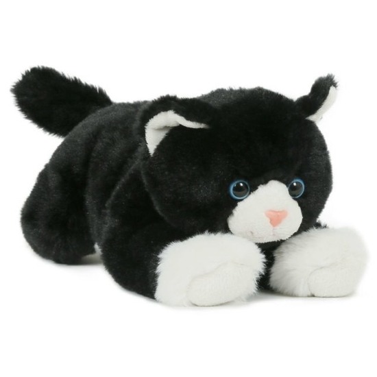 Pluche zwart/witte poes/kat knuffel liggend 25 cm speelgoed