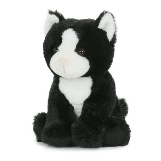 Pluche zwart-witte poes-kat knuffel zittend 18 cm speelgoed