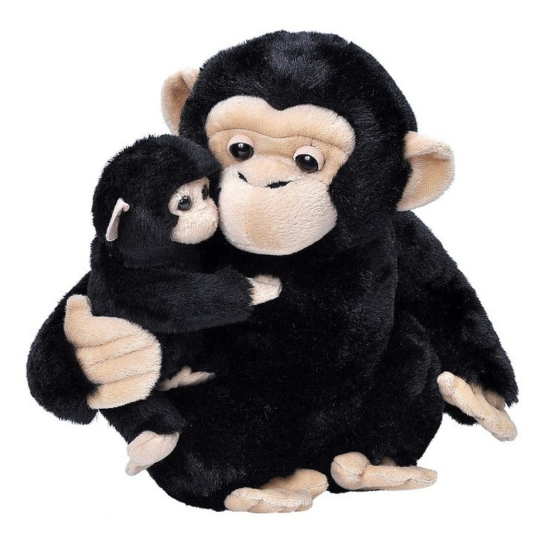 Pluche zwarte chimpansee aap met baby knuffel 38 cm speelgoed