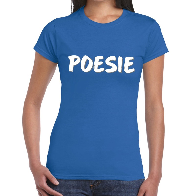Poesie fun tekst t-shirt blauw dames