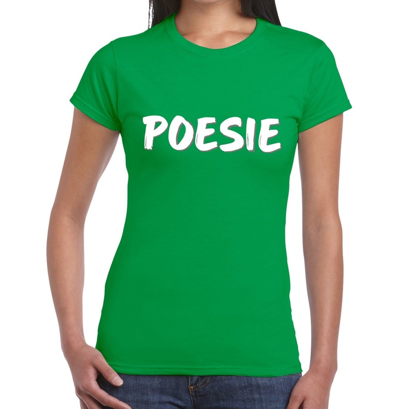 Poesie tekst t-shirt groen voor dames