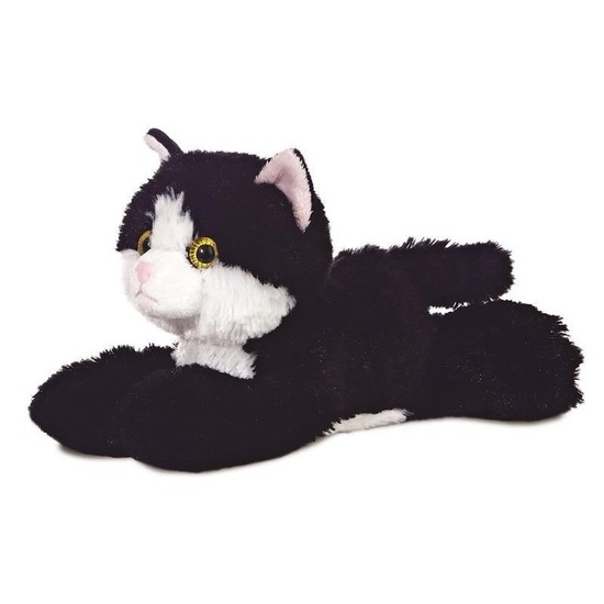 Poezen/katten speelgoed artikelen zwart/witte kat/poes knuffelbeest 20 cm