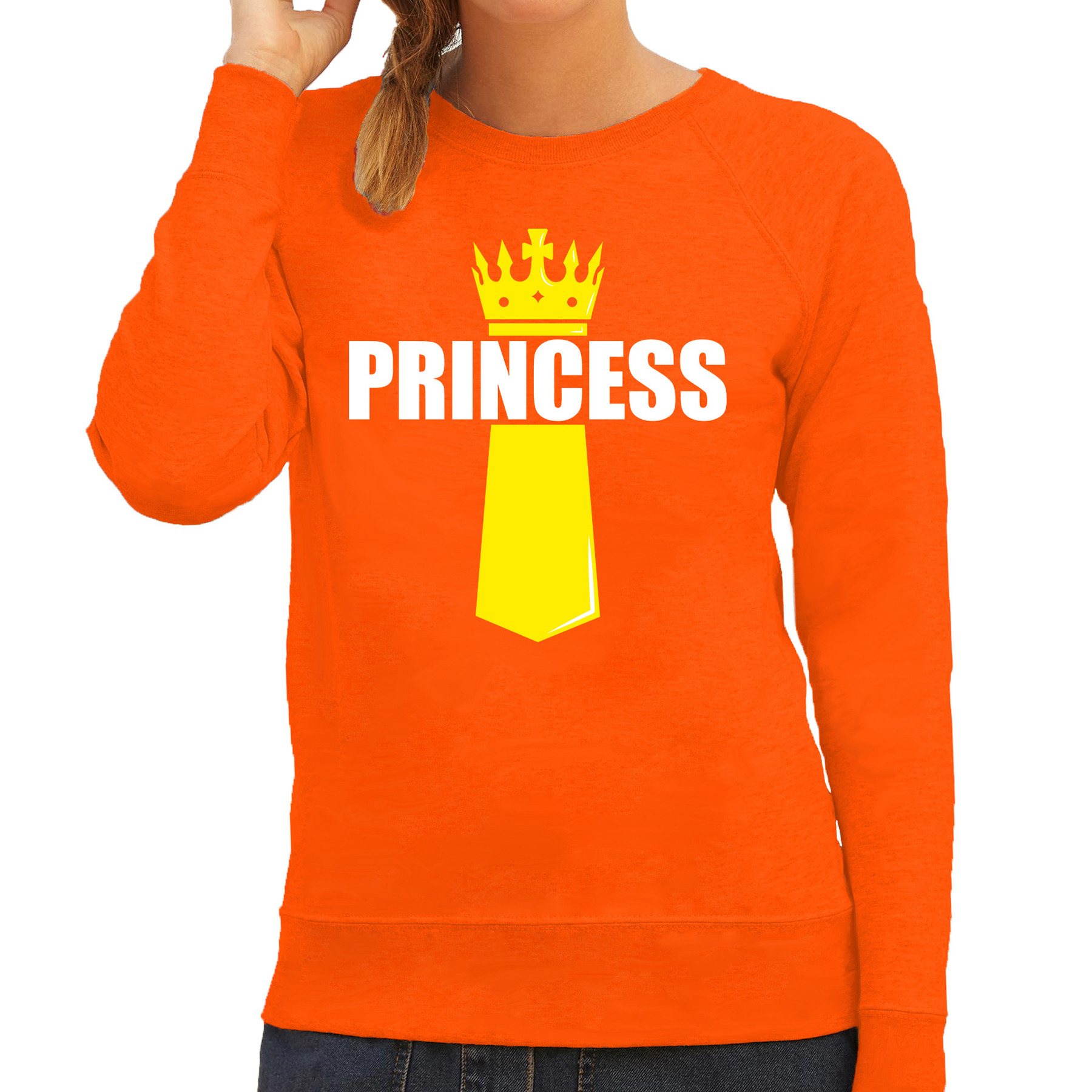 Princess met kroontje Koningsdag sweater - trui oranje voor dames