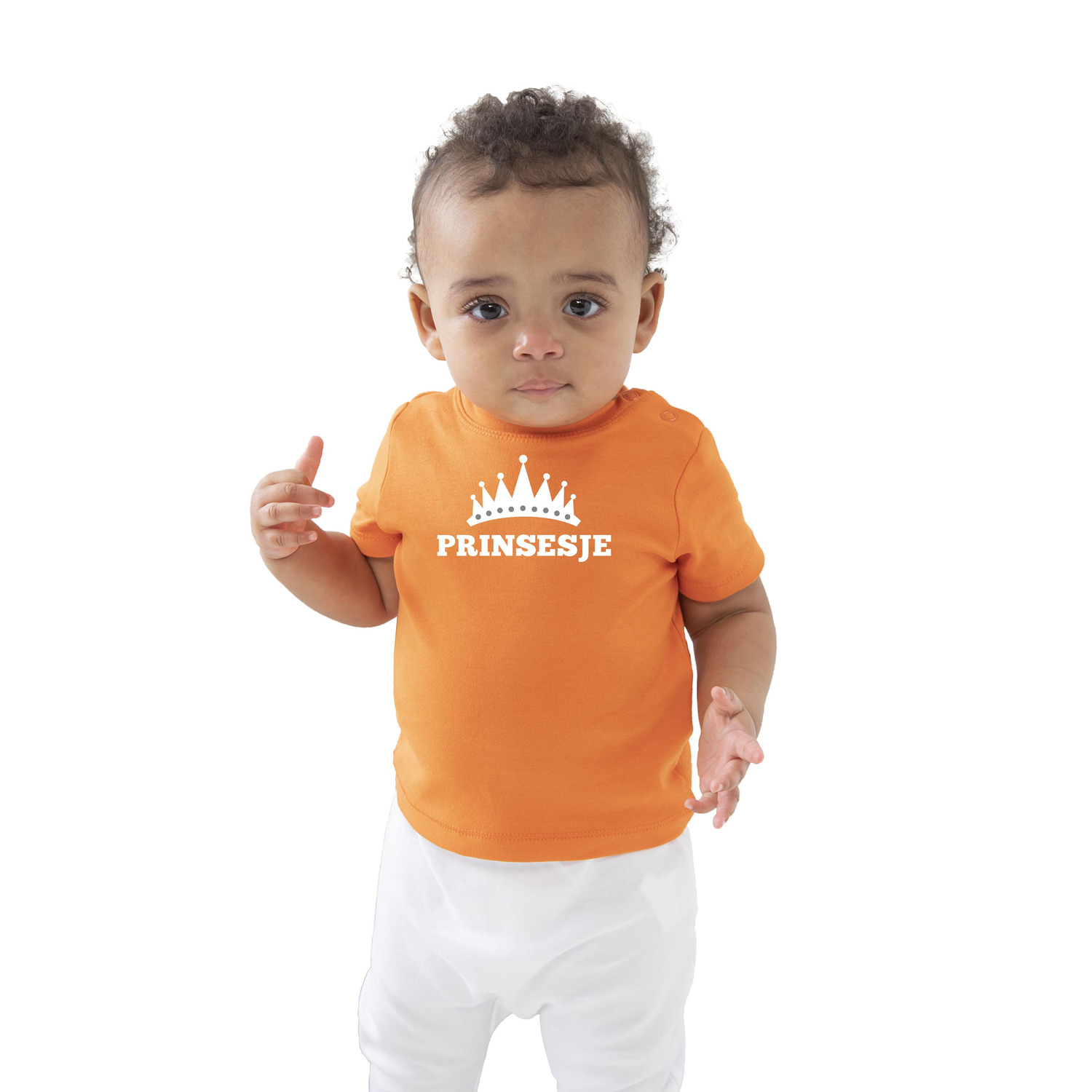 Prinsesje met kroon Koningsdag t-shirt oranje baby/peuter voor meisjes