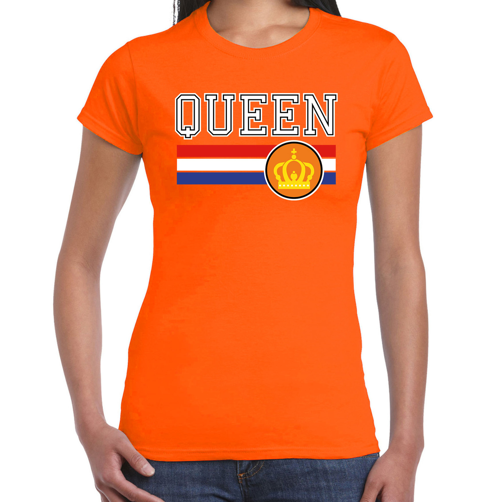 Queen t-shirt oranje voor dames Koningsdag shirts