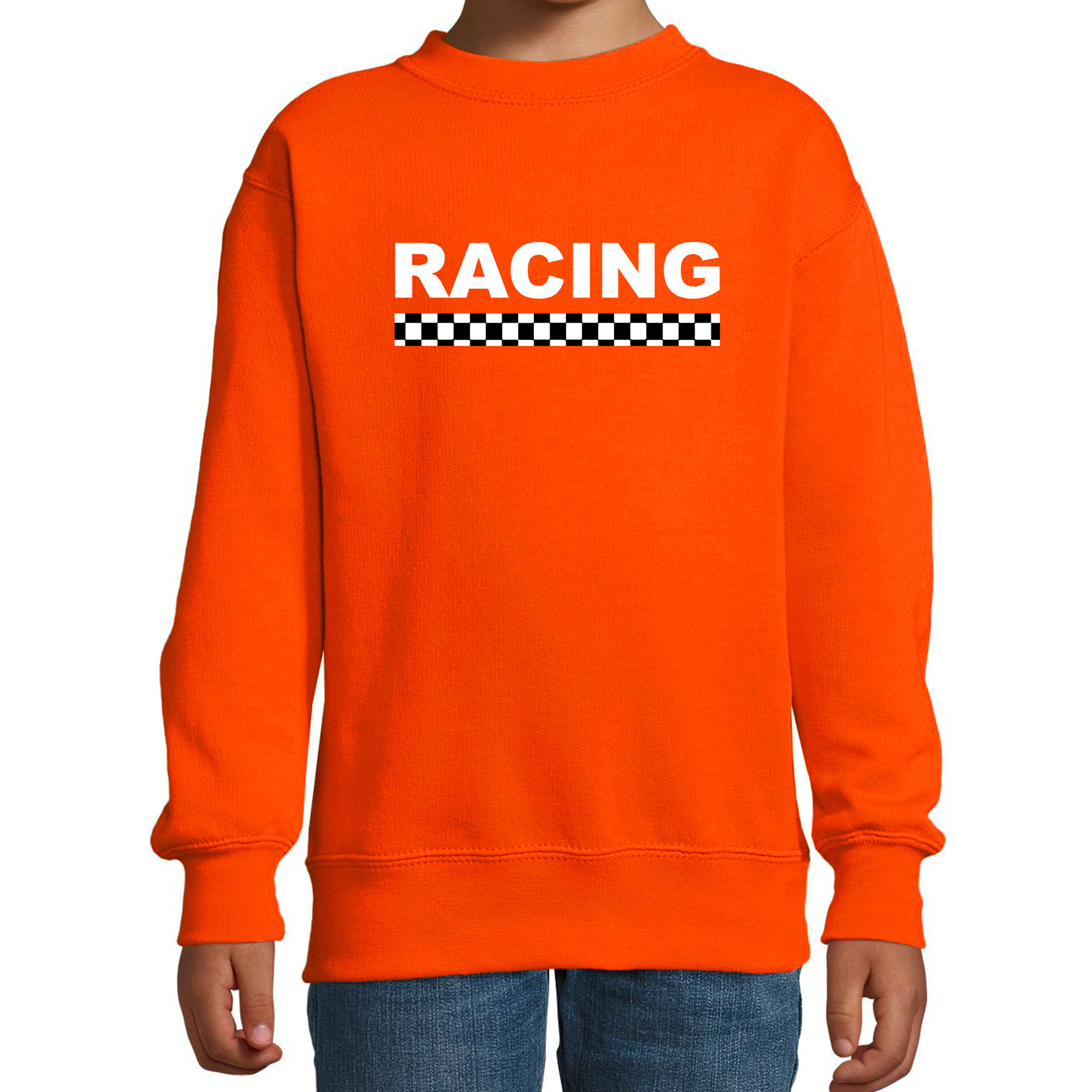 Racing coureur supporter - finish vlag sweater oranje voor kinderen