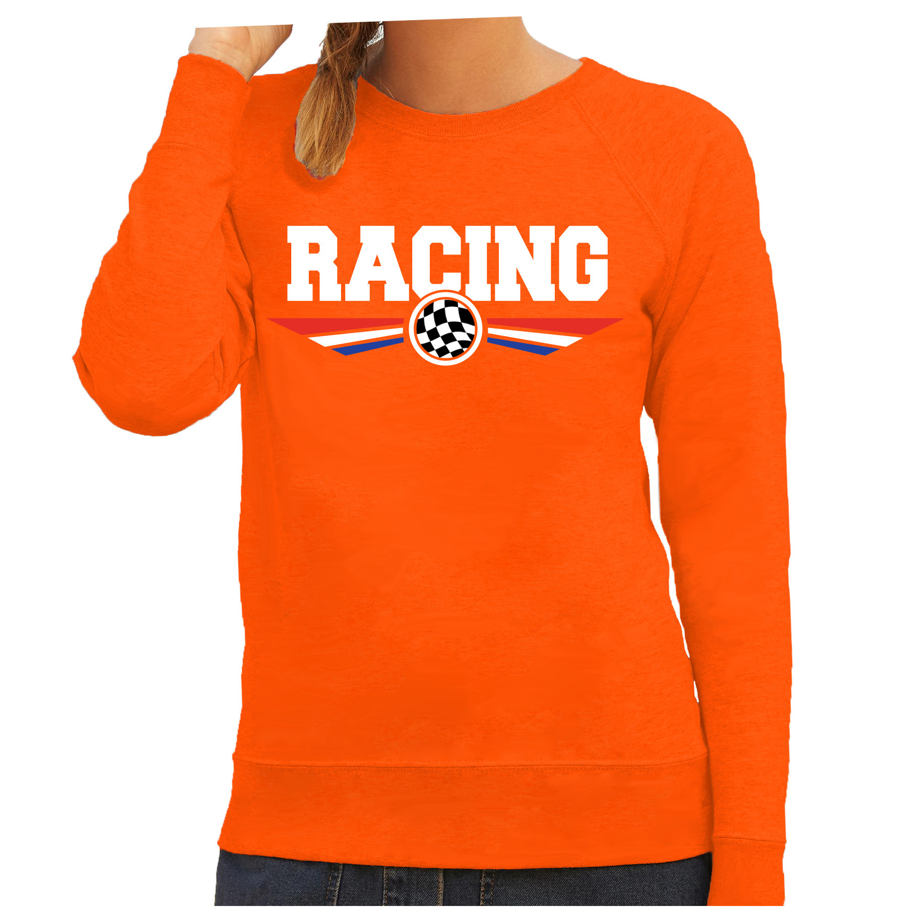 Racing coureur supporter sweater - trui met Nederlandse vlag oranje voor dames