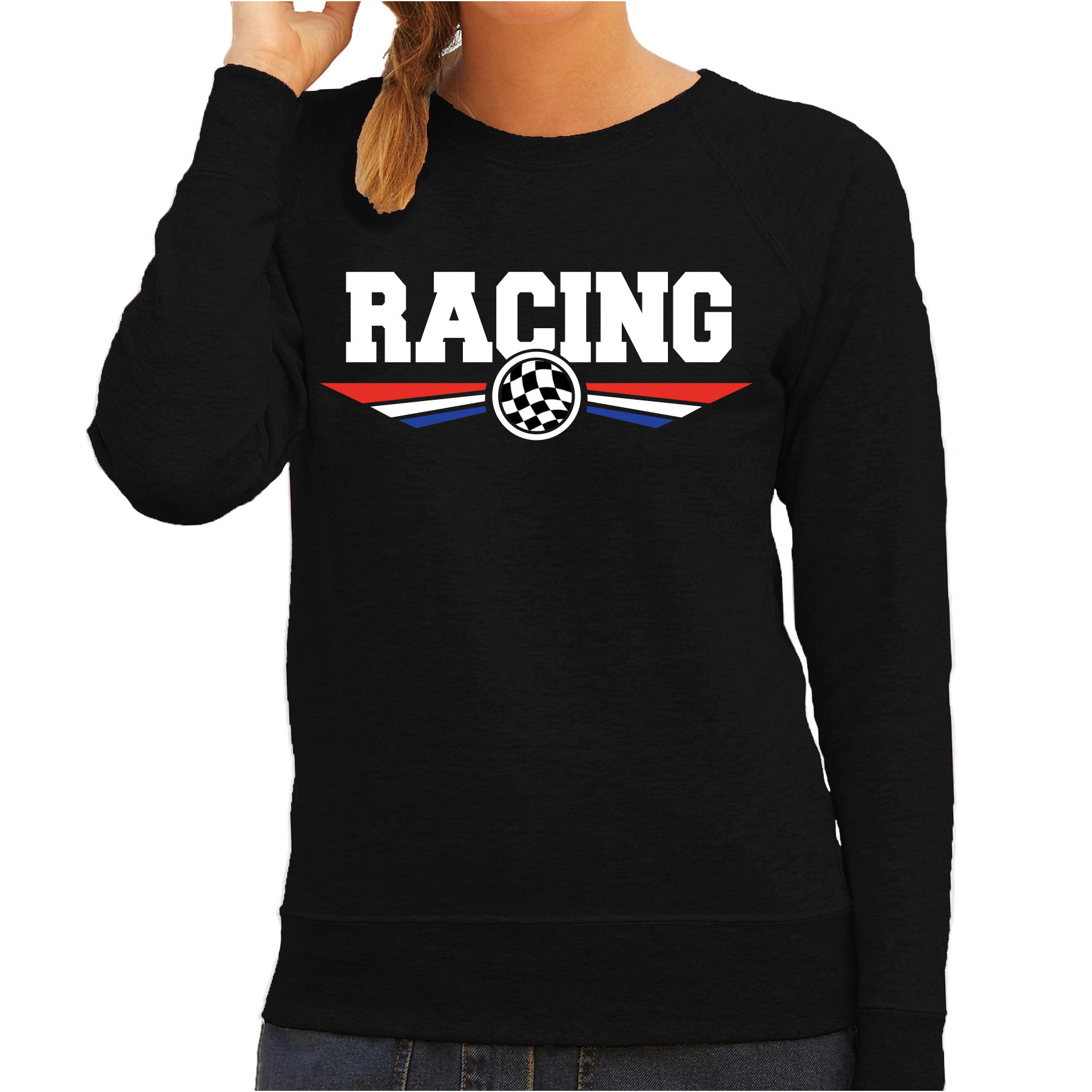 Racing coureur supporter sweater - trui met Nederlandse vlag zwart voor dames
