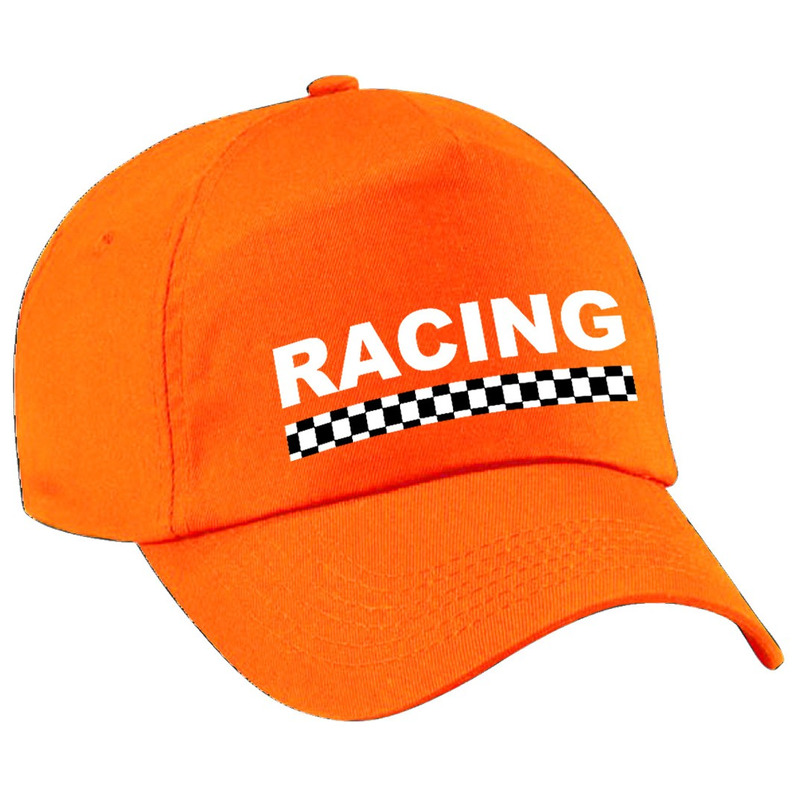 Racing - finish vlag verkleed pet oranje voor kinderen