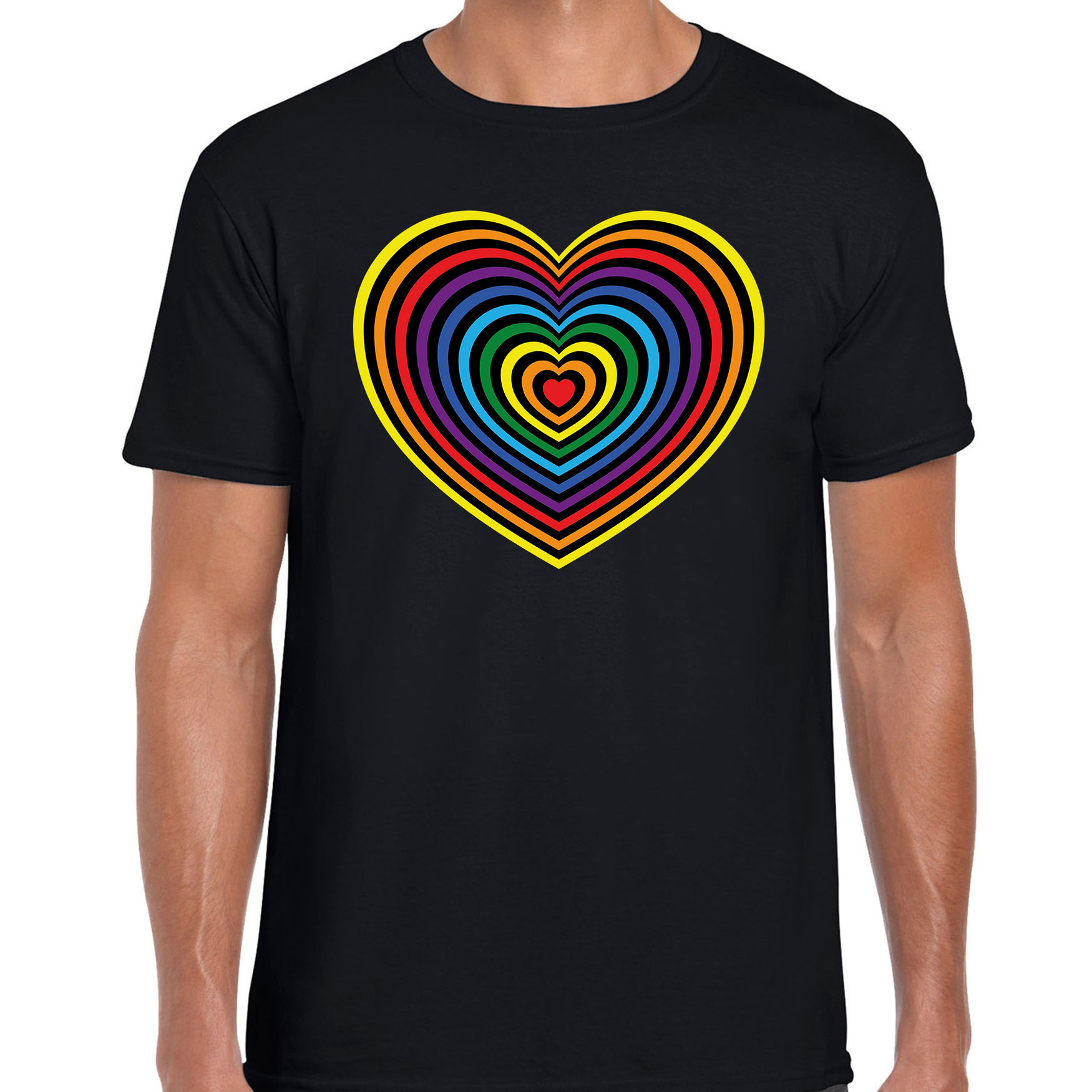 Regenboog hart gay pride zwart t-shirt voor heren
