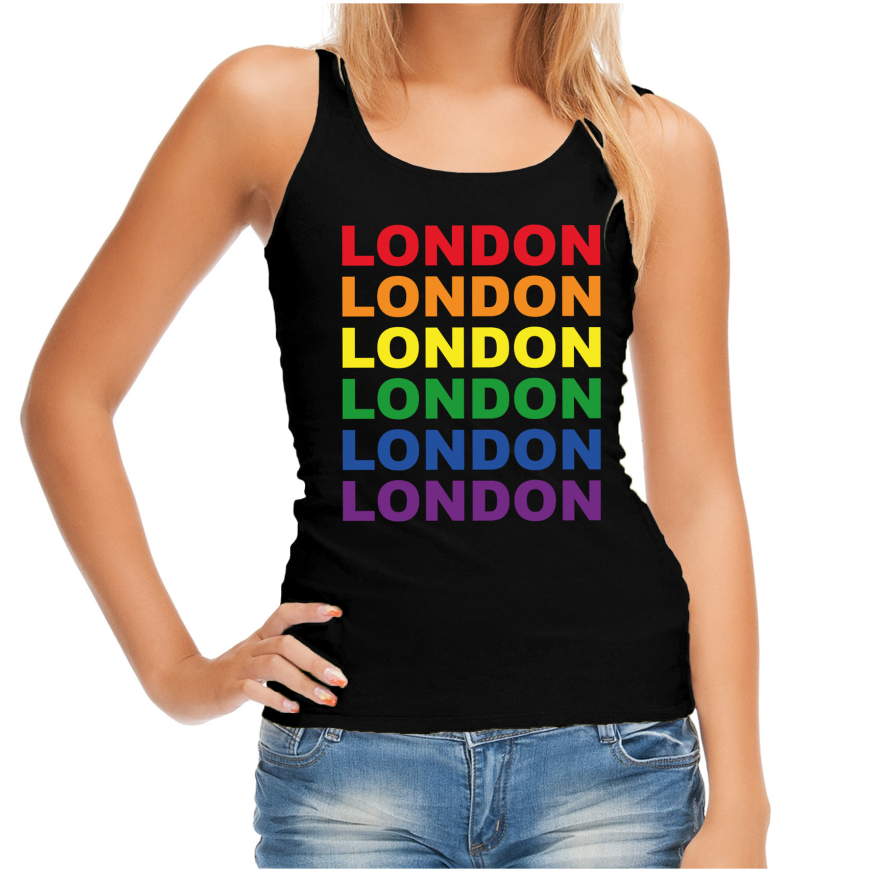 Regenboog London gay pride zwarte tanktop voor dames
