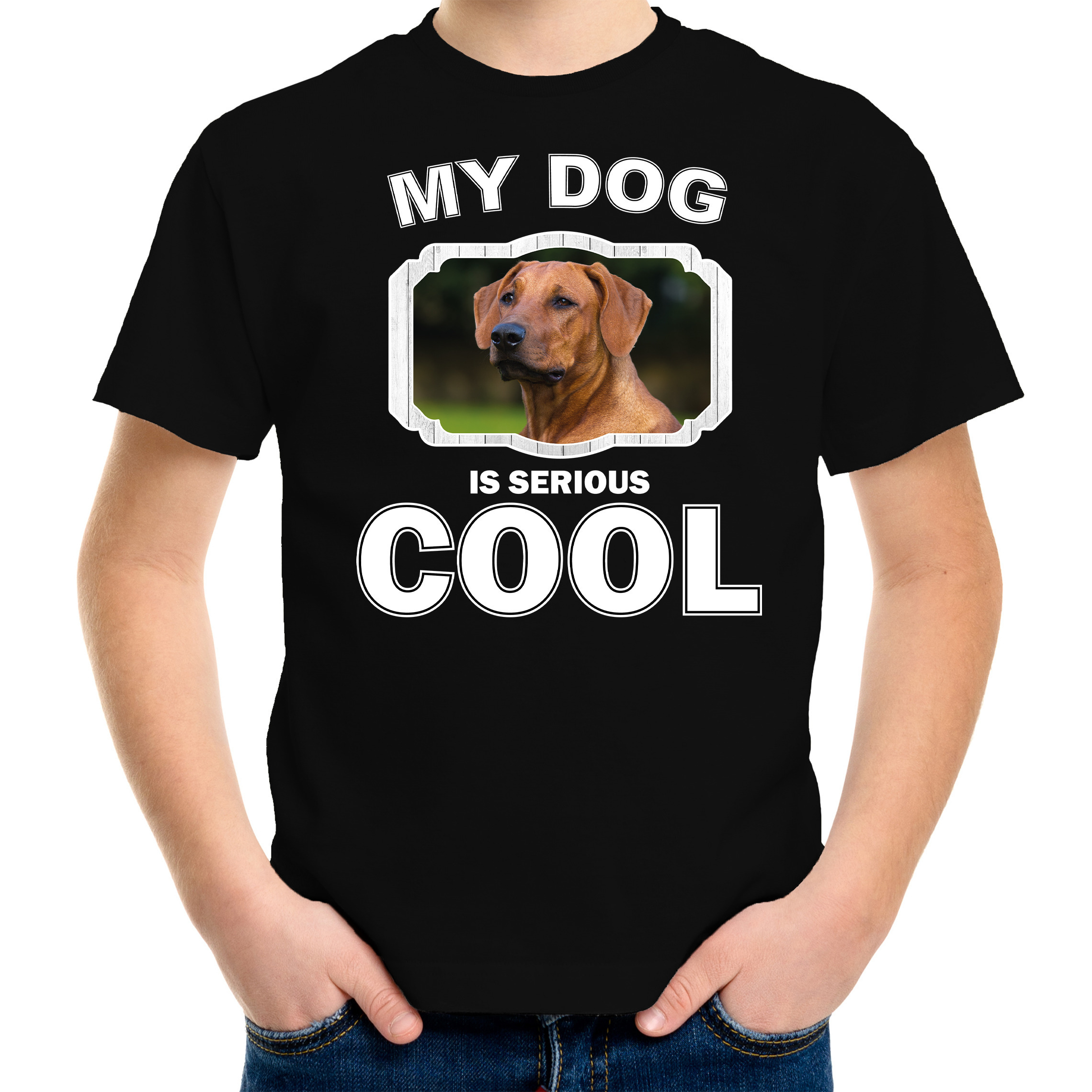 Rhodesische pronkrug honden t-shirt my dog is serious cool zwart voor kinderen