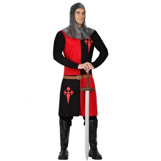 Ridder verkleed kostuum zwart-rood voor heren
