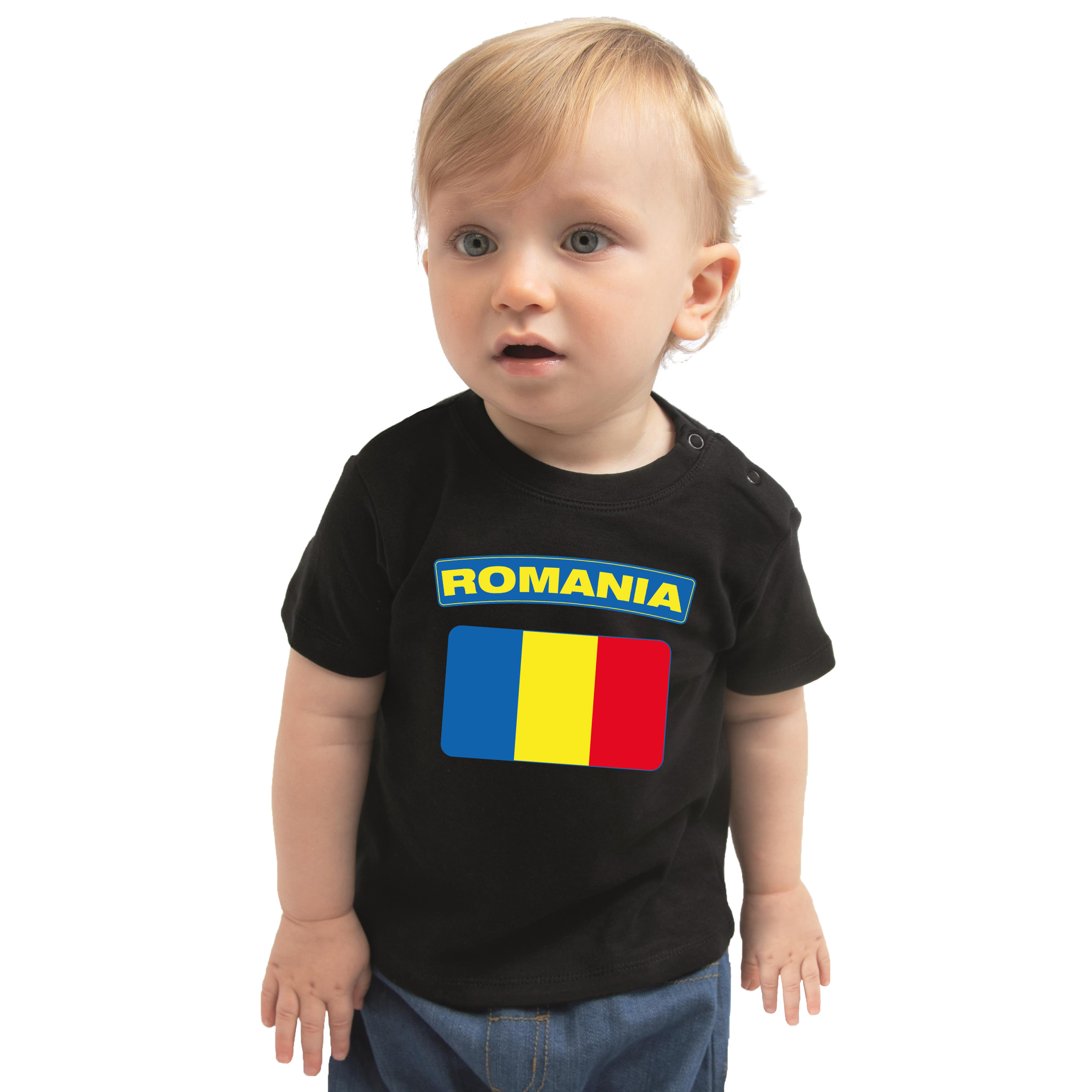 Romania t-shirt met vlag Roemenie zwart voor babys