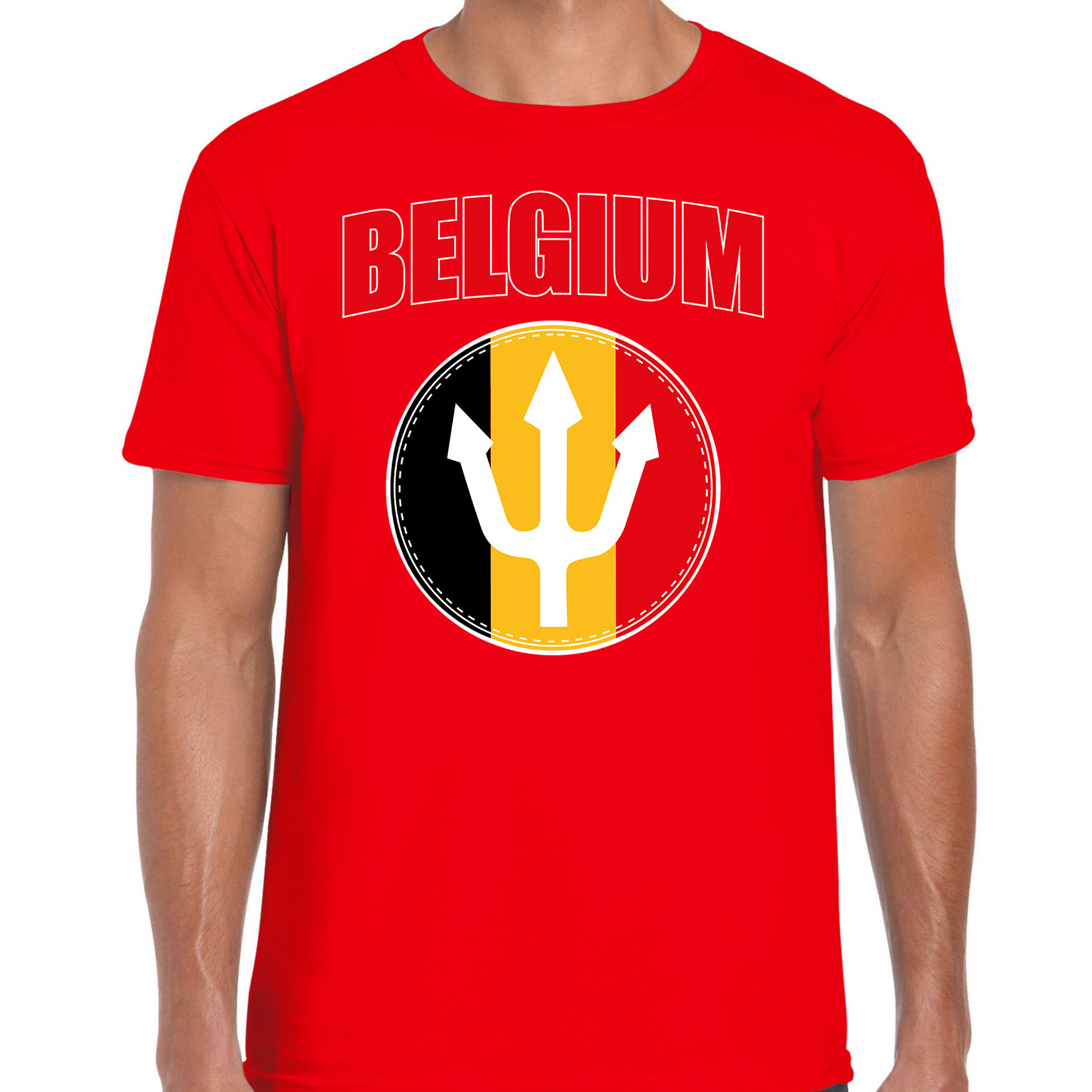 Rood t-shirt Belgium met drietand - Belgie supporter EK/ WK voor heren